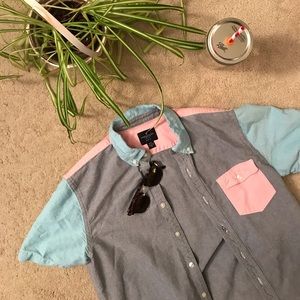Men’s AE Medium Color-Blocked SS Button-Up